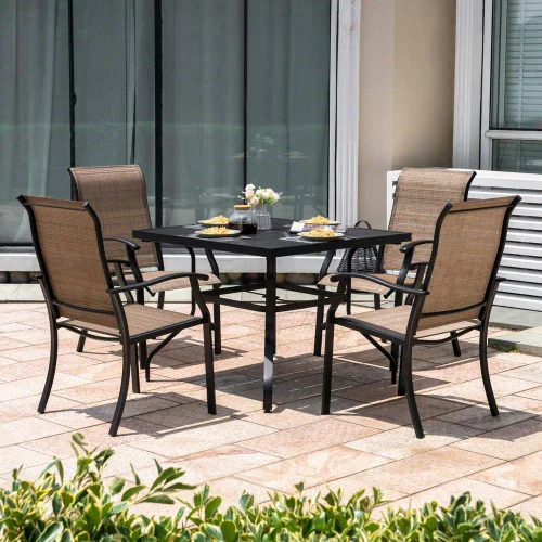 5-Pieces Rust-Free Metal Outdoor Patio Dining Set with 4 Textilene Dining Chairs and Square Dining Table