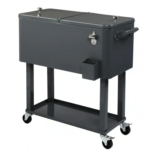 Dark Grey 80 qt. Iron Beverage Wheeled Cooler with Shelf