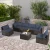7-Piece Patio Furniture Set All-Weather Sofa Set Brown Wicker Patio Conversation Set w\ Table and Midnight-Blue Cushion