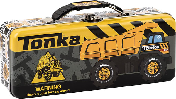 The Tin Box Company Tonka Pencil Box with Handle Clasp & Hinge, Model: 649407-12,Yellow