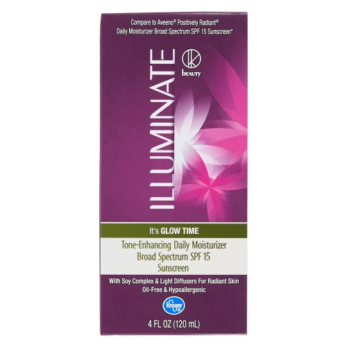 <img alt="Kroger Illuminate Tone-Enhancing Daily Moisturizer Broad Spectrum SPF 15 Sunscreen - 4 fl oz" title="Kroger Illuminate Tone-Enhancing Daily Moisturizer Broad Spectrum SPF 15 Sunscreen - 4 fl oz,041260352126"