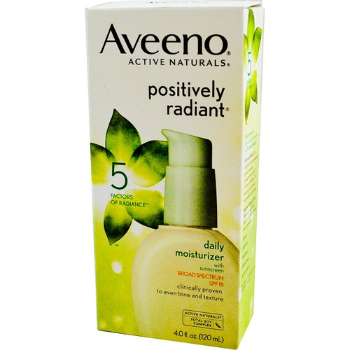 <img alt="Aveeno, Active Naturals, Positively Radiant, Daily Moisturizer, with Sunscreen, SPF 15, 4.0 fl oz (120 ml)" title="Aveeno, Active Naturals, Positively Radiant, Daily Moisturizer, with Sunscreen, SPF 15, 4.0 fl oz (120 ml),381370036951"