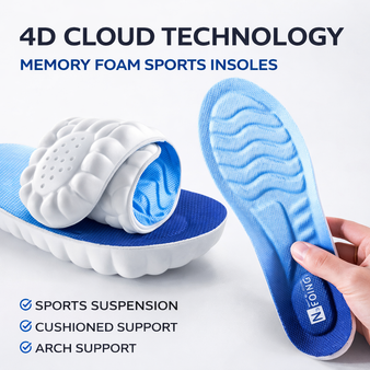 4D cloud technology memory foam sports insoles — shock absorption and arch support cushion for running and everyday shoes