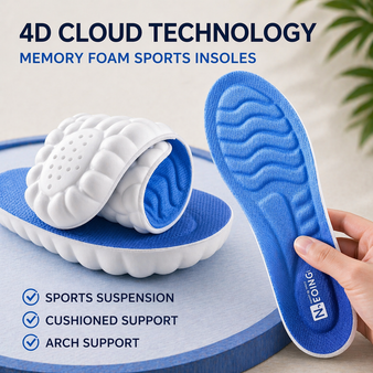 4D cloud technology memory foam sports insoles — shock absorption and arch support cushion for running and everyday shoes