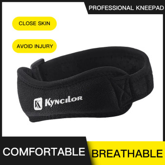 Knee support strap packaging showing comfortable and breathable design — lightweight patellar tendon brace for sports and daily use