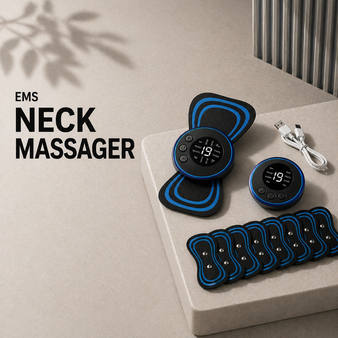 Mini portable EMS neck massager with 6 modes and 19 intensity levels — electric cervical pulse massager for neck pain and shoulder tension relief