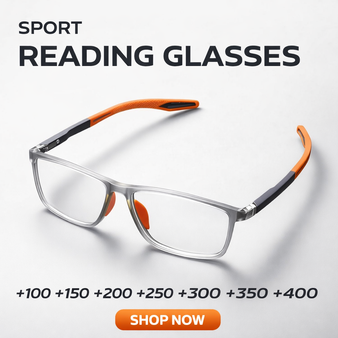 Reading glasses anti blue light filter demonstration — TR90 lenses block digital screen blue light to reduce eye strain and headaches