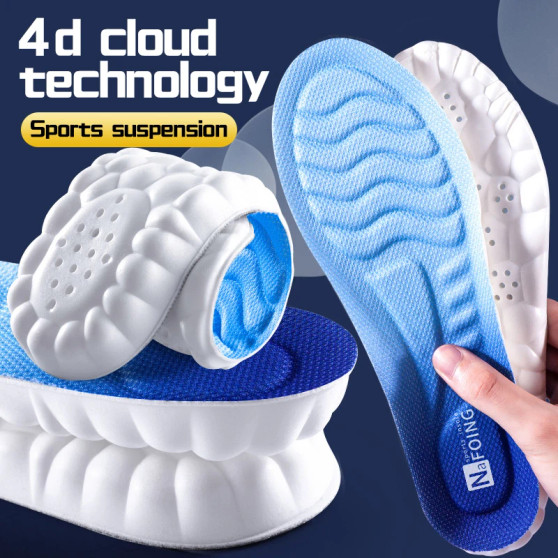 4D cloud technology memory foam sports insoles — shock absorption and arch support cushion for running and everyday shoes