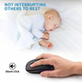 Silent click wireless mouse in use — noiseless rechargeable Bluetooth mouse for office, library and late-night work without disturbing others
