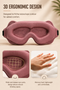 3D contoured sleep mask features — adjustable strap, breathable fabric, zero eye pressure, blackout design for better sleep