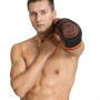 Male athlete wearing elbow compression sleeve during sports — provides joint support and pain relief for tennis and golfer's elbow
