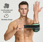Black elbow brace sleeve worn during training — compression joint support for tennis elbow recovery and sports injury prevention