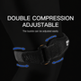 Adjustable double compression knee brace showing dual support straps for patellar tendon stability during running and sports