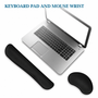 Memory foam keyboard wrist rest in use on desk — ergonomic typing support reduces wrist strain and carpal tunnel pressure during long work sessions