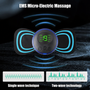 EMS neck massager LED display showing mode and intensity settings — portable electric pulse device with 1-100Hz frequency for cervical muscle relief