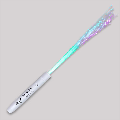 Fiber Optic LED Wands | Light Up Party Wands - Extreme Glow, illuminated fiber optic wand with colorful glowing light streaks and personalized message on handle.