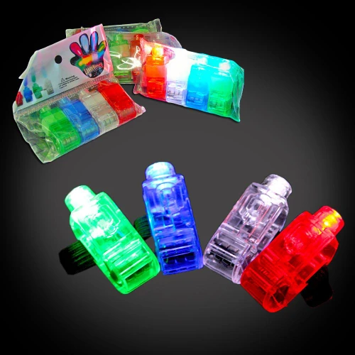 colorful LED finger lights with multiple colors including green, blue, white, and red in plastic casing
