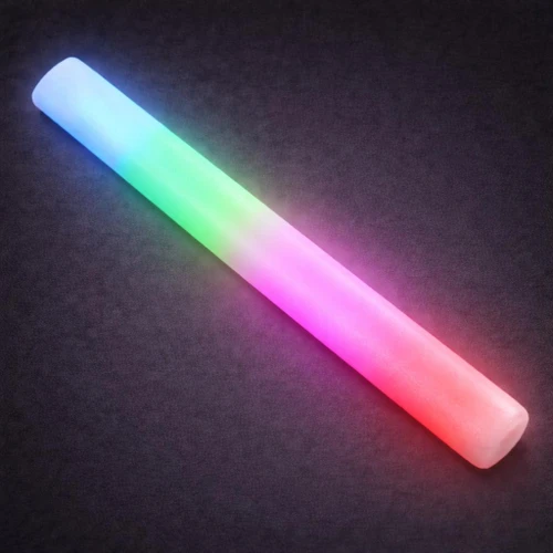 illuminated foam baton with multi-color LED lights in a dark setting