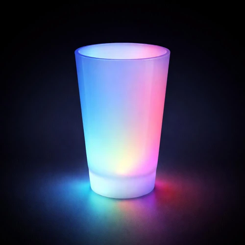 16-oz Lighted Glass, illuminated with colorful LED lights creating a vibrant glow in the dark.