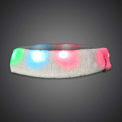 LED Headband, illuminated headband with multicolored LED lights in green, blue, white, and pink.