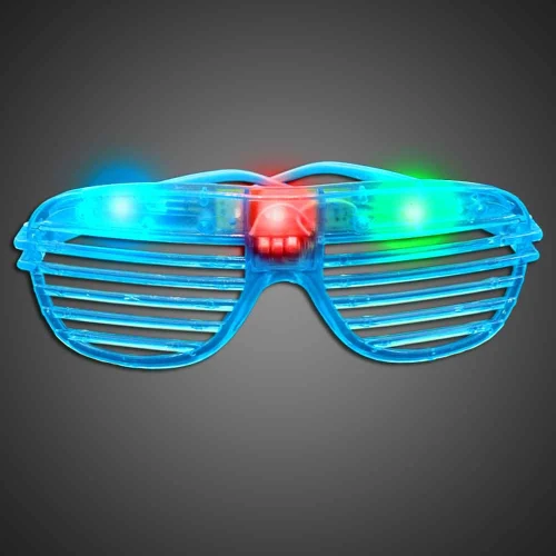 Party Sunglasses, LED light-up glowing blue shutter shades for parties and celebrations.