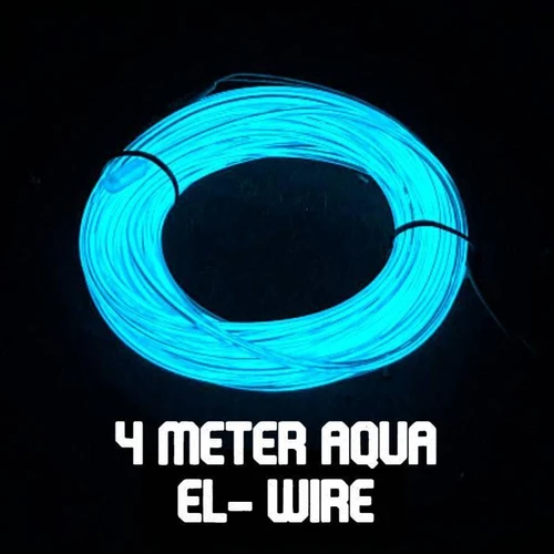 4 meter aqua-colored electroluminescent wire glowing in the dark