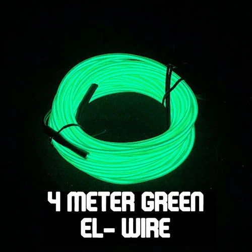 4 meter long green electroluminescent wire in a coil for decorative lighting or costumes