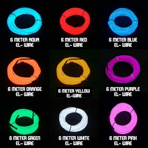 6m, image of multiple neon colorful EL wire coils in blue, red, orange, yellow, purple, green, white