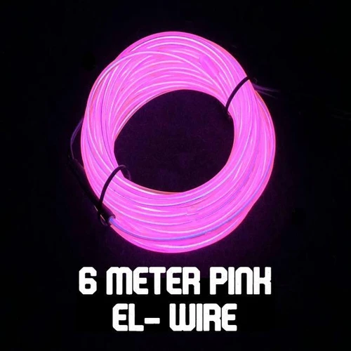 Quick-Connect EL Wire (6m), 6 meter pink glowing LED wire for decorative lighting and costumes.