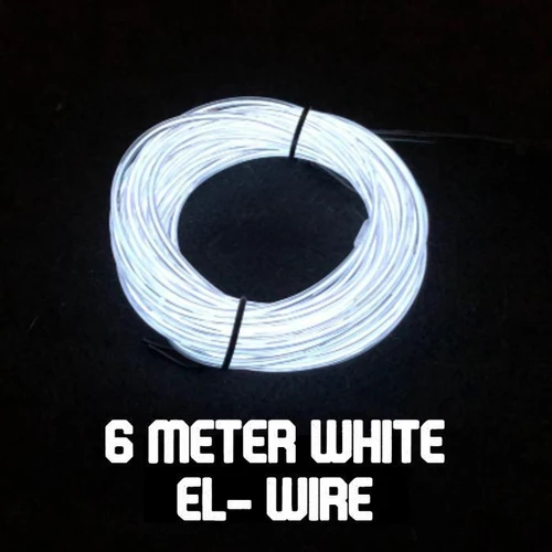 Quick-Connect EL Wire (6m), 6 meters long white LED flexible electric wire for decorative lighting and visual effects.