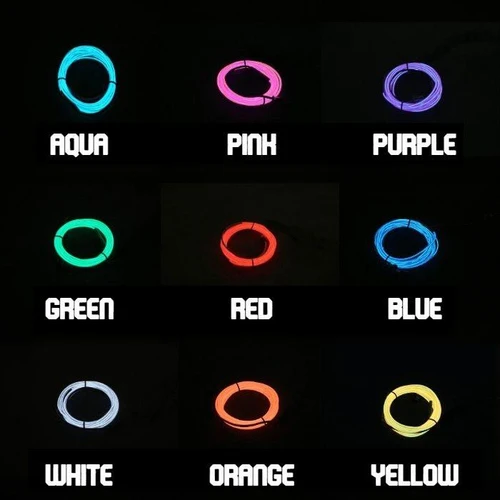 EL Wire Pick Six, colorful neon EL wire strips in aqua, pink, purple, green, red, blue, white, orange, and yellow displayed in coils.