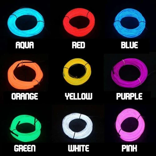 EL Wire Triple Play - 3 x 6 meters - 60 feet, multi-color EL wire set with aqua, red, blue, orange, yellow, purple