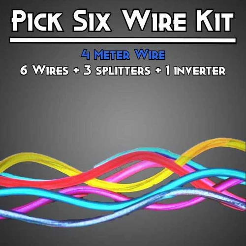 EL Wire Pick Six - 6 * 4m - 80ft, image showing six colorful electroluminescent wires with splitters and inverter for customizable lighting projects.