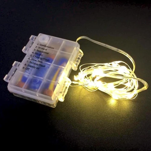 6 Ft Fairy Wire with 36 Warm White LEDs, waterproof AA battery pack with remote control, decorative lighting for home or outdoor use.