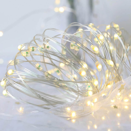 16.5 Ft Fairy Wire, 100 Warm White LEDs, Power Option: Waterproof AA Battery Pack with Remote — view 3