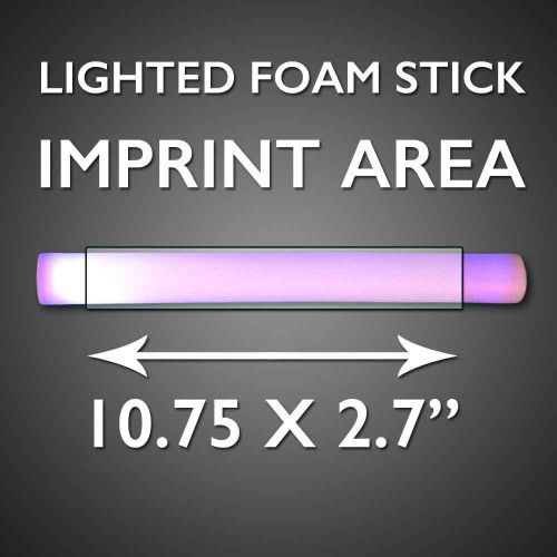 Customized 7 Mode LED Foam Glow Sticks, flashing foam sticks with illuminated color display and imprinted area, 10.75 inches by 2.7 inches in size.