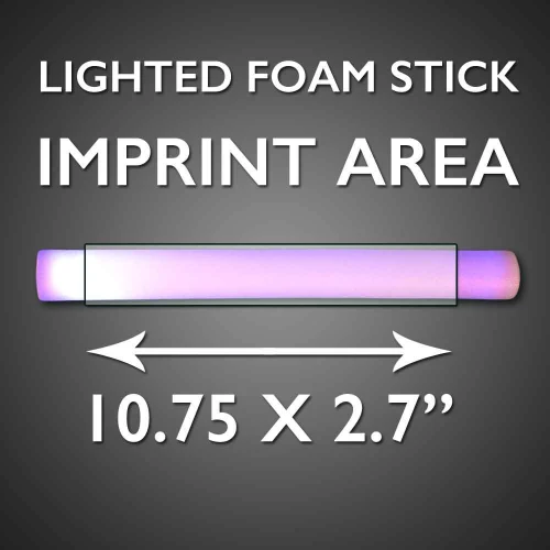 flashing foam sticks with illuminated color display and imprinted area, 10.75 inches by 2.7 inches in size