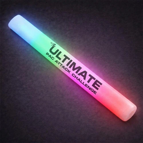 Flashing Foam Sticks - Extreme Glow, brightly illuminated with multicolor lights against a dark background