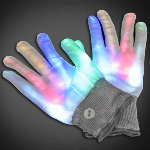 LED light-up gloves with multicolored glowing fingertips and wrist cuff
