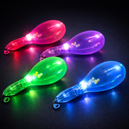 Lighted Flashing Maraca, colorful illuminated maracas with LED lights in pink, purple, green, and blue colors
