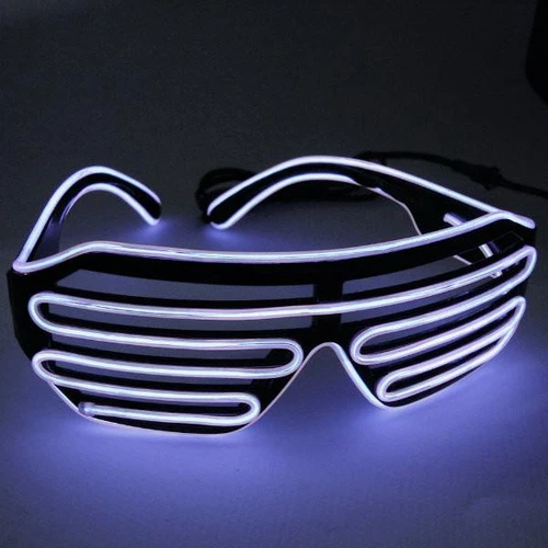 EL Wire Shutter Shades, LED illuminated fashion sunglasses with flexible wire frame and glowing light strips.