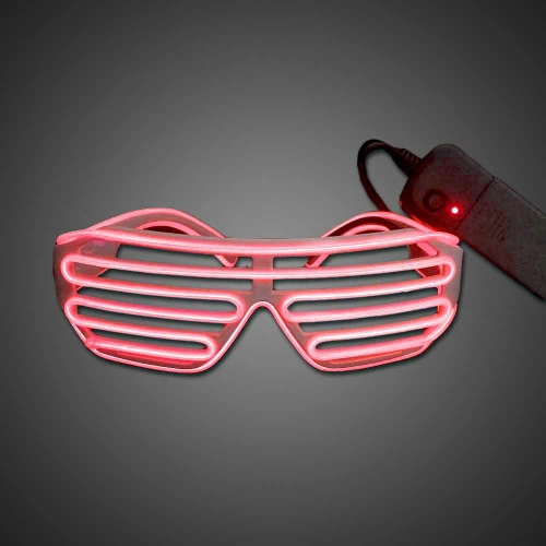 EL Wire Shutter Shades, glowing pink neon LED sunglasses with unique shutter design and adjustable frame.