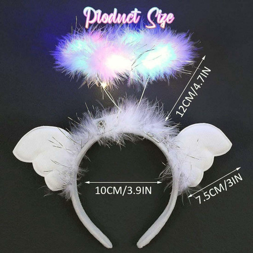 illuminated fluffy headband with LED lights and angel wings, perfect for costumes and parties