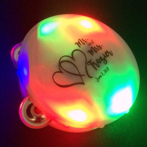 illuminated with colorful LED lights and personalized with wedding-themed graphics and text