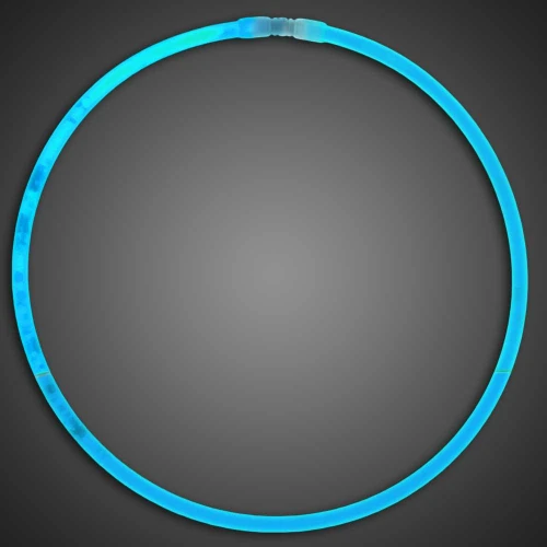 Solid Color Glow Necklaces - Pack of 50, glowing blue necklaces illuminated in a circular shape on a dark background.