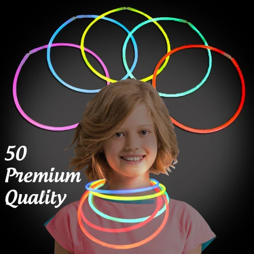 Solid Color Glow Necklaces - Pack of 50, colorful glowing necklaces for parties and events.