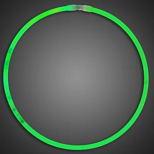 Solid Color Glow Necklaces - Pack of 50, glowing green LED necklace illuminated in a circular shape against a dark background.