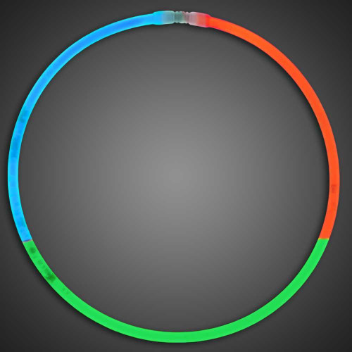 50 Tri-color Glow Necklaces, glowing multicolored LED necklaces on a dark background.