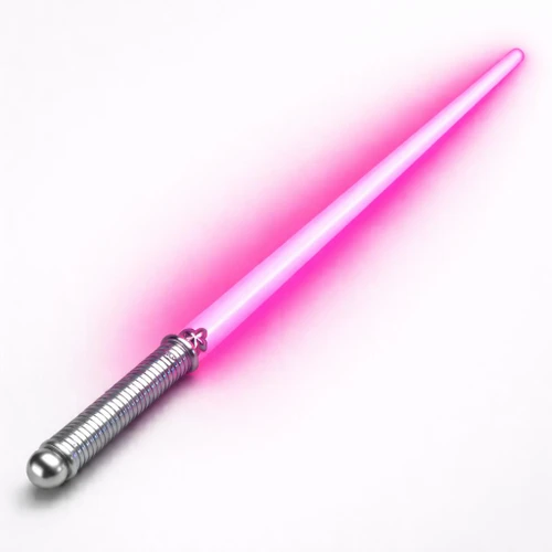 Light Saber, glowing pink light energy sword with a metallic handle on a white background