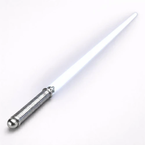 Light Sabers, silver handle with ribbed design and glowing white blade